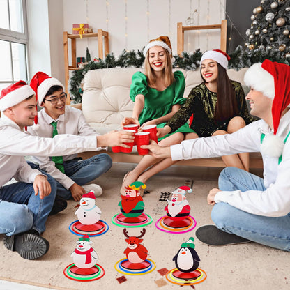 Jenaai 32 Pcs Christmas Snowman Ring Toss Game, Christmas Wooden Ring Toss Game Set for Family Indoor Outdoor Play Xmas Party Supplies Decoration Penguin Bear Santa Claus Deer