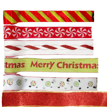 Meseey Red Green Christmas Tree Wired Ribbon 2.5 Inch x Total 30 Yards Red White Candy Cane Gift Wrapping Ribbons for Xmas Tree Wreath Bows DIY Craft Decoration