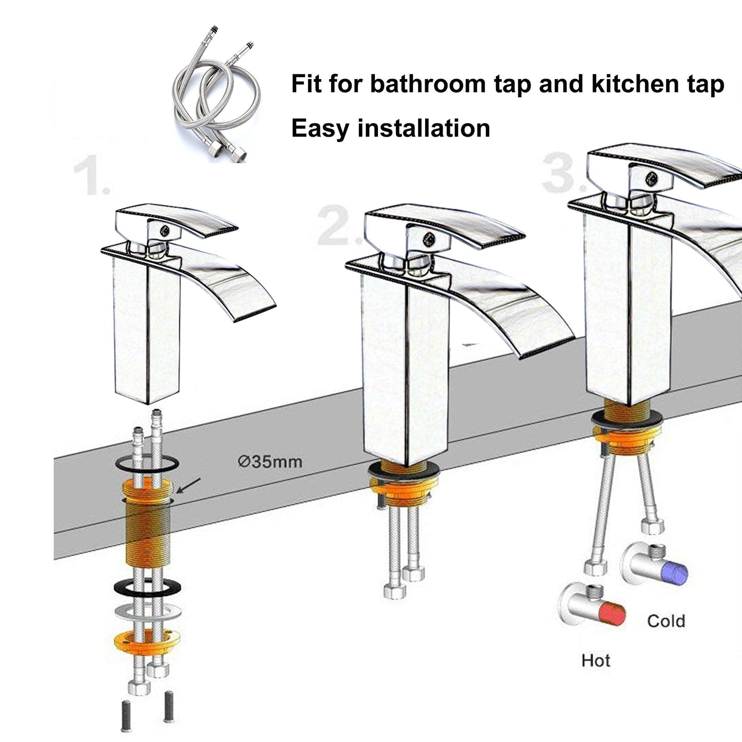 Pack of 2 Kitchen/Basin Monobloc Mixer Tap Connectors Flexi Pipes Tails British Standard Pipe M10 x1/2 Fitting 600mm Long