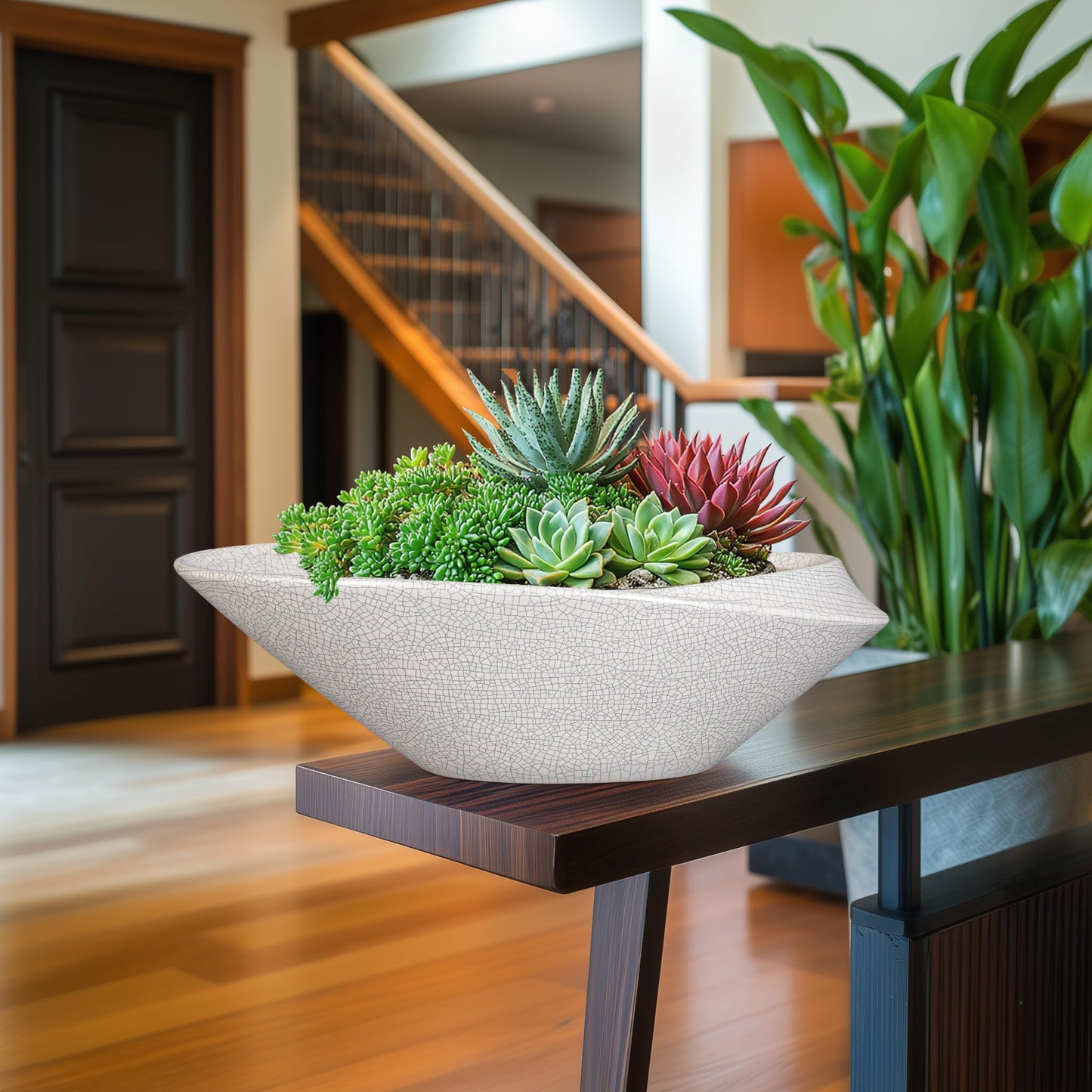 EPFamily Bonsai Pots - 18 Inch Ceramic Plant Pot for Bonsai Tree, Modern Indoor & Outdoor Succulent Planter with Drainage, Room Decor, Gifts for Plant Lovers, White-Black