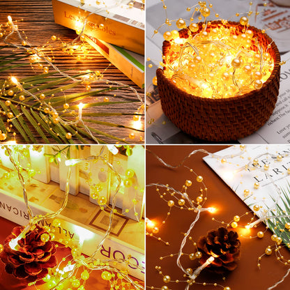 VERY100 Christmas Garland with Lights 8.3 FT Festival Lighted Berry Beaded Garland Christmas Decorations for Indoor Home Mantel Fireplace Holiday Party Decor(Gold)