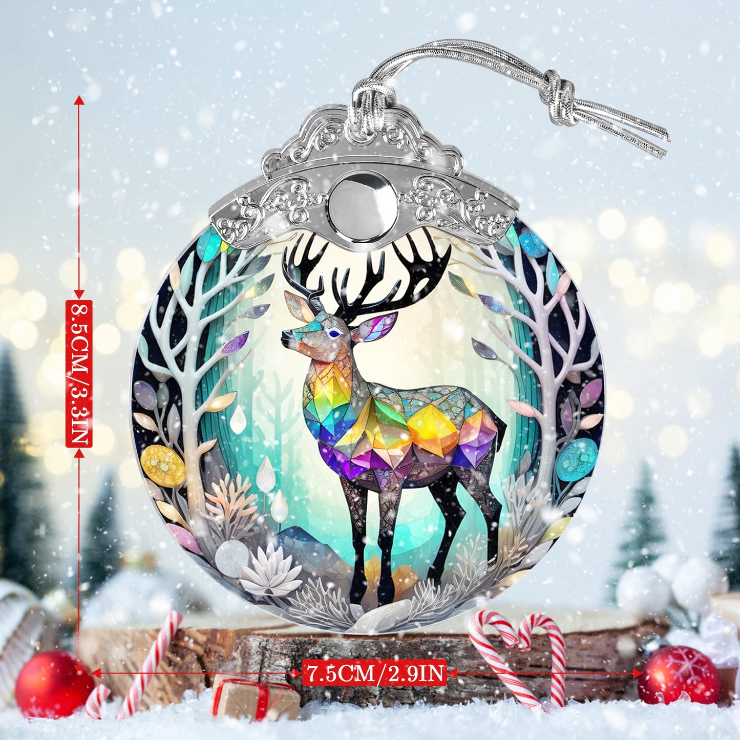 Jocidea Stained Glass Suncatcher, Deer Ornament for Christmas Tree, Holiday Home Decor and Gifts