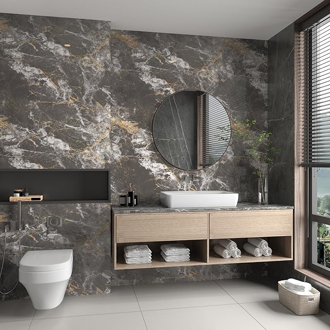 BAYYA 48"x354" Extra Wide Marble Contact Paper Dark Grey Marble Wallpaper Peel