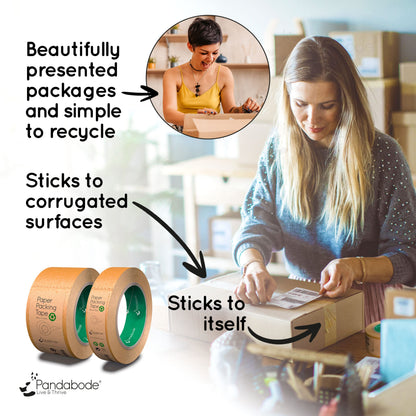Pandabode Kraft Paper Packing Tape 48mm x 50m | Brown Paper Tape for Strong Parcel Packaging | 1/3/6/12 Pack | Recyclable & Eco Friendly (3)
