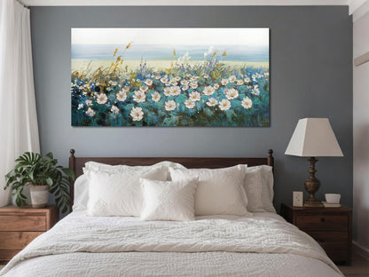 Arjun Tree Wall Art Canvas for Living Room Blue Tree of Life Nature Teal Abstract Textured Painting Picture Modern Panoramic Landscape Artwork Framed Bedroom Home Office Decor, Large Size 40"x20"