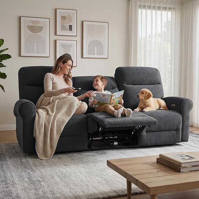 MCombo 87.8" Wall Hugger Power Reclining Sofa, 3-Seat Triple Recliner Couch