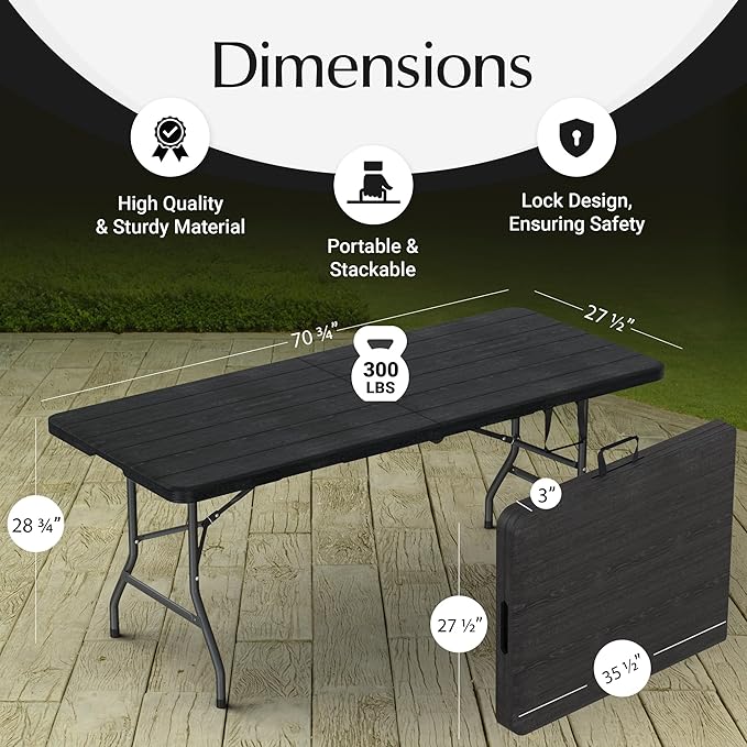 6 Feet Foldable Table with Built in Handle & Steel Legs | 6FT Heavy Duty