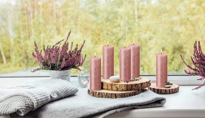 BOLSIUS Pink Shimmer Metallic Pillar Candles 4 Pack - 2.75 X 7.5 Inches - Premium European Quality - Includes Natural Plant-Based Wax - Unscented Dripless Smokeless 85 Hour Party & Wedding Candles
