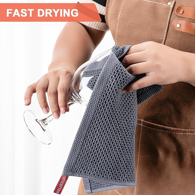 BOOMIBOO 6-Pack Kitchen Dish Cloths, 100% Cotton Waffle Weave, Ultra Soft