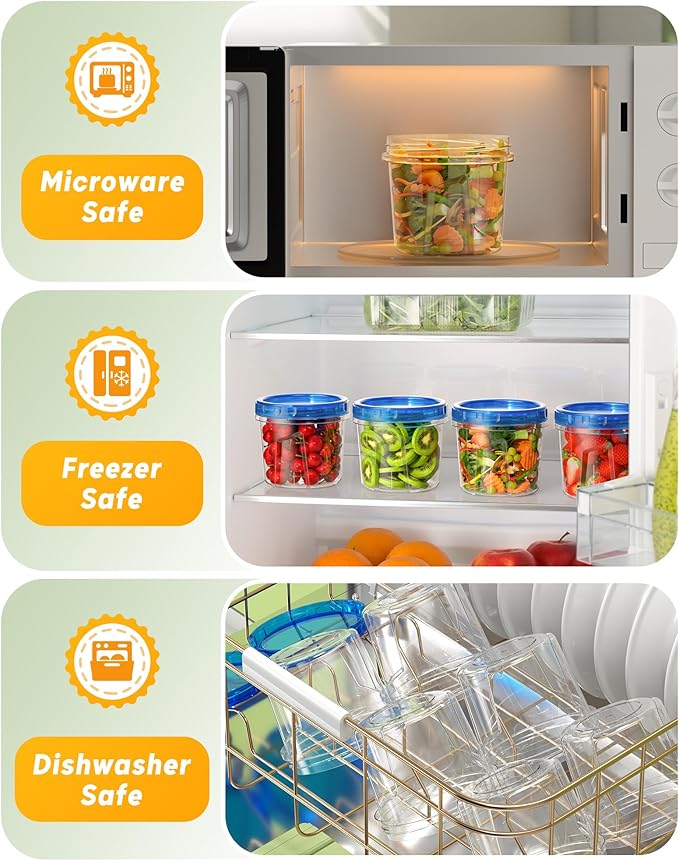 6 Pack-24 oz Freezer Storage Containers, Plastic Food Storage Containers