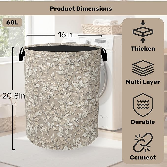 Beige Leaves Modern Laundry Basket