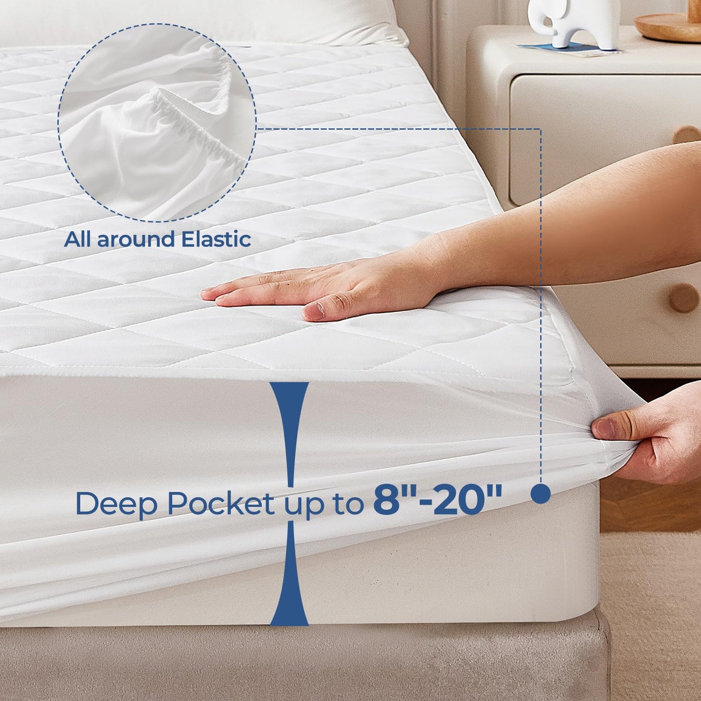 EXRUBY Queen Waterproof Mattress Protector - 100GSM Quilted Mattress Pad with Diamond Pattern - 8-20" Extra Deep Pocket Fitted Cover - Breathable& Noiseless