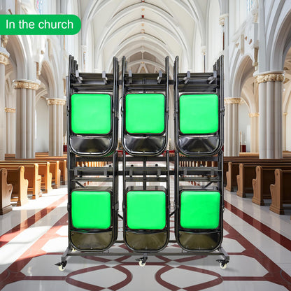 Gliretiky Folding Chair Cart Storage Rack Thickened Two Tier Heavy Duty Folding Table Chair Racks for Storage with Locking Rubber Wheels can Withstand 800LBS Capacity