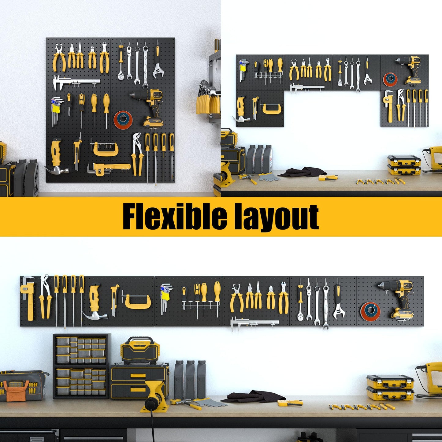 Spampur Peg Board, 6 Pack Metal Pegboard Panels Black Pegboards Wall Organizer with 50 Hooks, Heavy Duty Peg Board for Walls Home, Garage Tool Storage, Office Organization, Craft Room, Kitchen