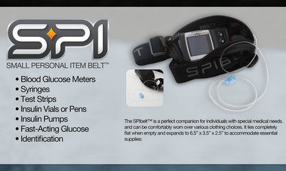 SPIbelt Diabetic Running Belt for Adults, Adjustable Waist, No Bounce, Expandable and Discreet Insulin Pump Pocket, No Logo Band, Black with Black Zipper
