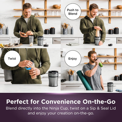 Ninja Fit Compact Personal Blender, Portable Blender for-Smoothies, Shakes, Food Prep, and Frozen Blending, 700-Watt Base, (2) 16-oz. Cups and Spout Lids, Black QB3001SS
