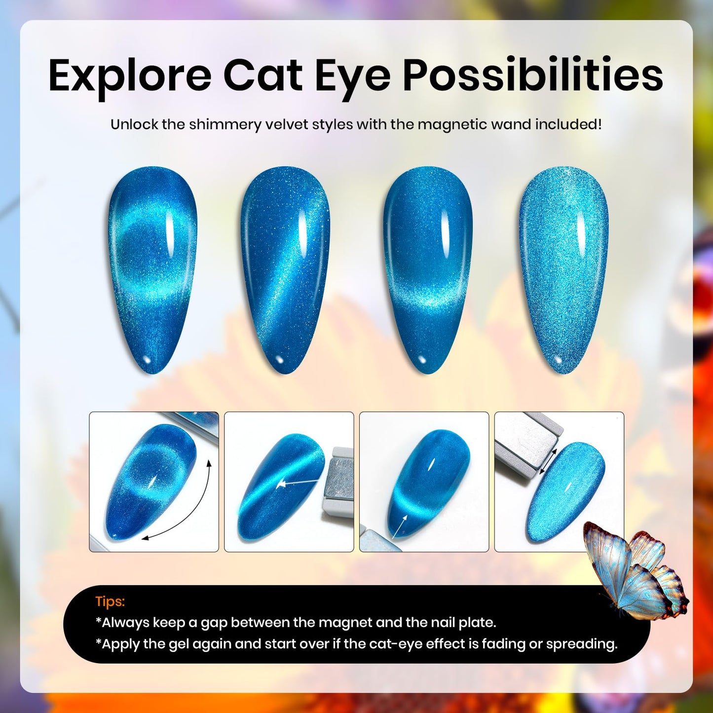 Beetles Cat Eye Gel Polish Set - 24Pcs 20 Colors Glitter Dark Color Changing Gel Nail Polish Kit with Base Gel Glossy Matte Top Coat Soak off UV DIY Nail Art Salon Ombre Black Nails Gift