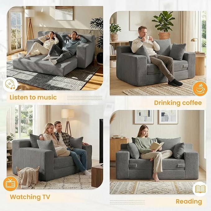 Winzon Boneless Loveseat, 3 in 1 Convertible Sofa Bed Sleeper Sofa Floor Futon