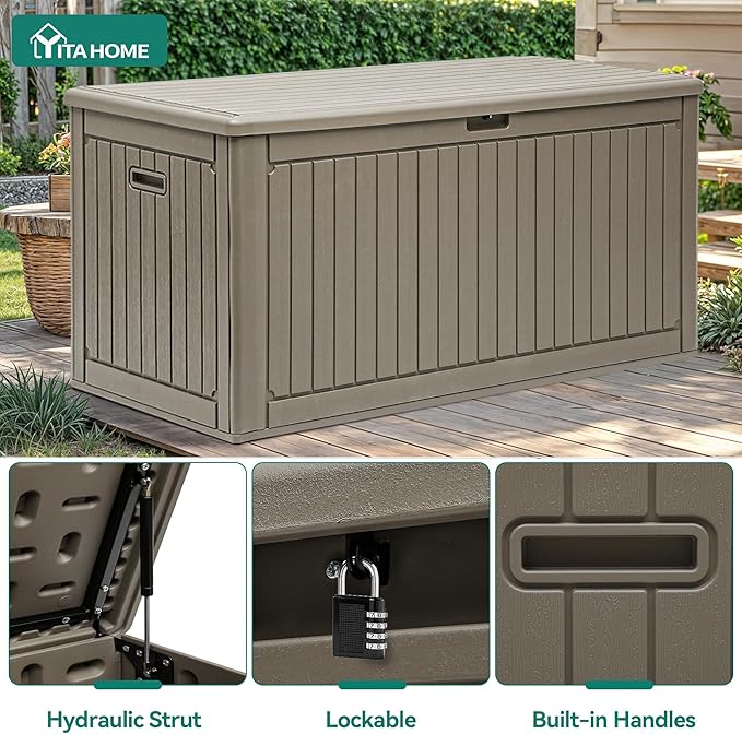 YITAHOME 260 Gallon Large Deck Box with Divider & Side Handles, Outdoor Double-Wall Storage for Patio Furniture Cushions, Garden Pool Accessories, Waterproof & Lockable