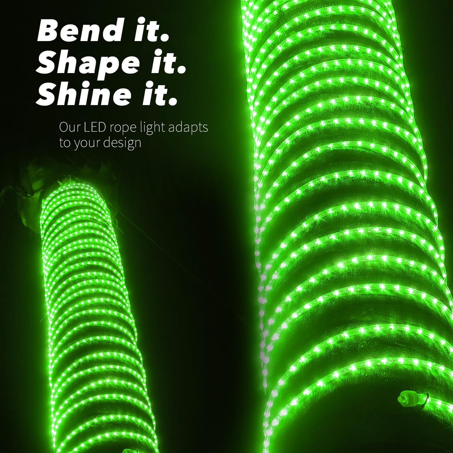 WYZworks 576LEDs, 50ft LED Outside Rope Lights, Waterproof Permanent Outdoor ETL Certified Connectable Clear Tube, Christmas Palm Tree Holiday Decorative Landscape Patio Accent Lighting - Green
