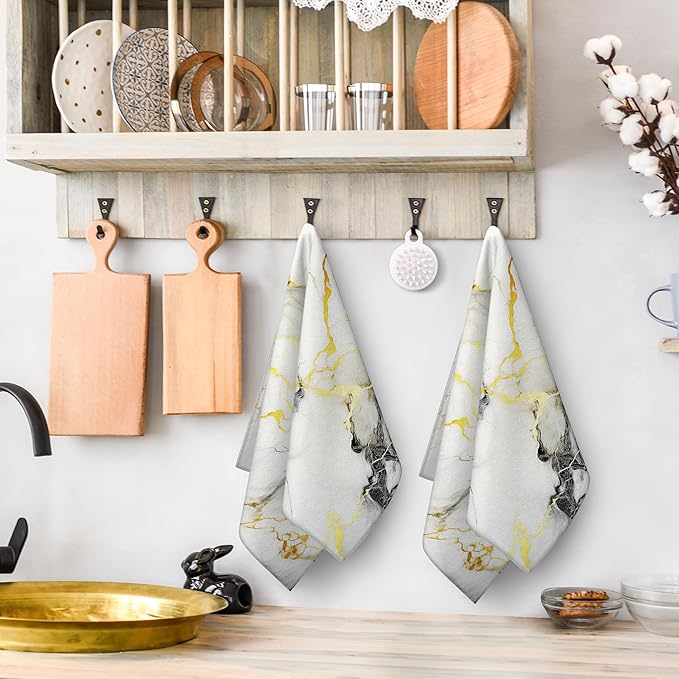 Black Gold Kitchen Towel Set of 2, Soft Absorbent Decorative Hand Towels Tea