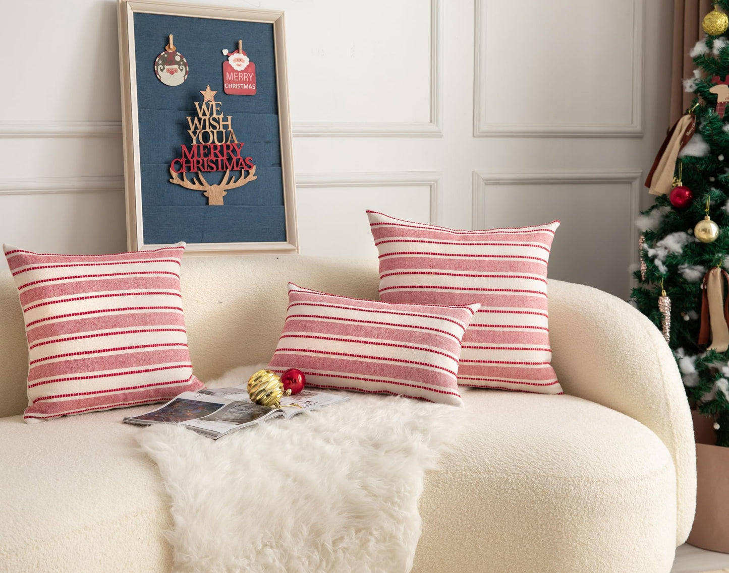 Cethom Christmas Pillow Covers, Boho Textured Red Pillow Case, Pillow Covers 18 x 18 Inch Set of 2 Christmas Decorative, Chair Sofa Bedroom Living Room Home Holiday Decor Cushion Case