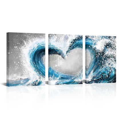 HOMEOART Bedroom Wall Art Ocean Wave Painting Love Sign Wall Decor Framed Artwork Bathroom Bedroom Living Room Decor (Blue)