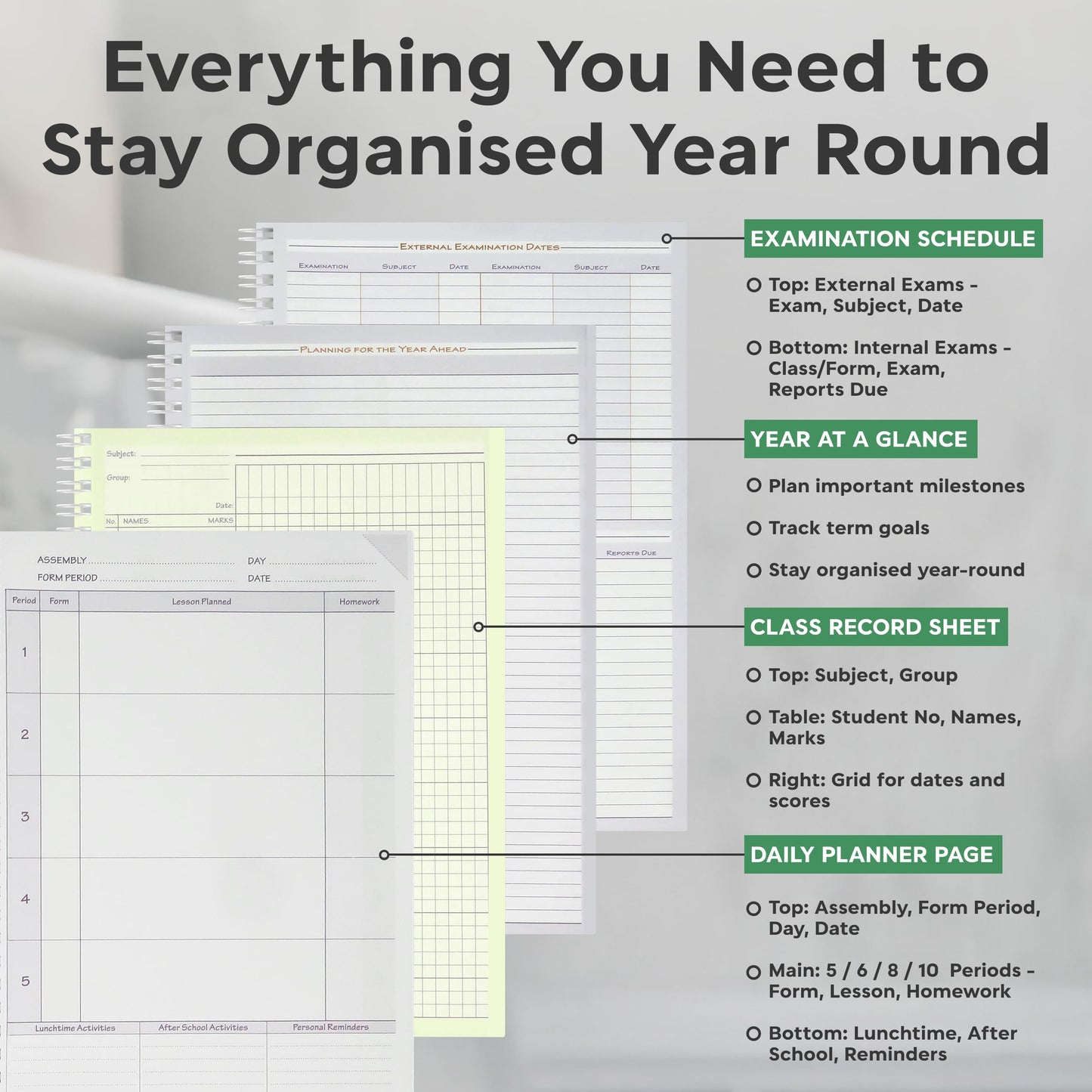 Educational Planning Books - The Teachers Planner 2025-26 & Academic Diary | (A4, 6 Periods) | Page-a-Day & Undated, with Dedicated Pages for Year Planning, Exams, Marking, Contacts - Purple (TP3-P)