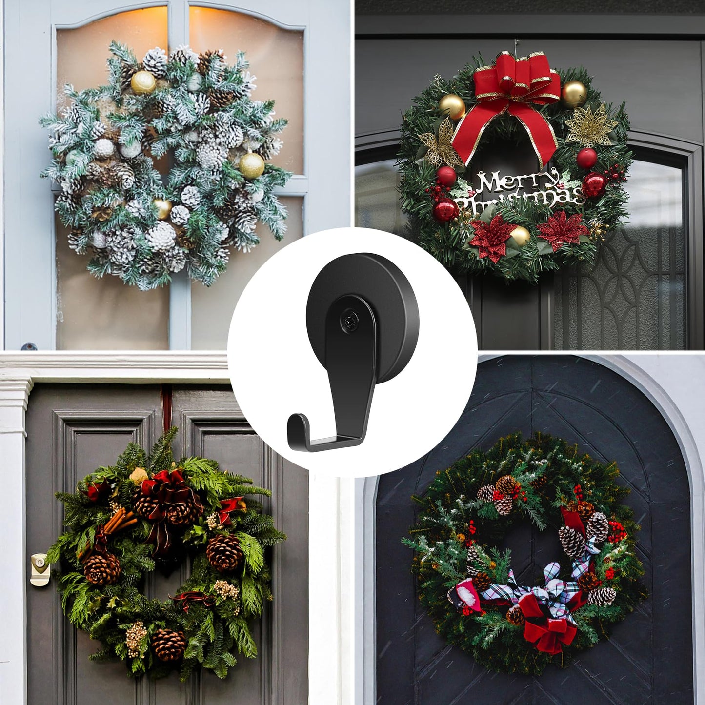 FYY Magnetic Wreath Hanger, 4 Pack Heavy Duty Magnets with Hook for Refrigerator, Christmas Decoration Magnetic Hooks for Metal Front Door, Cruise Hook Hanger for Hanging Cabins Grill Coat Pattern 1