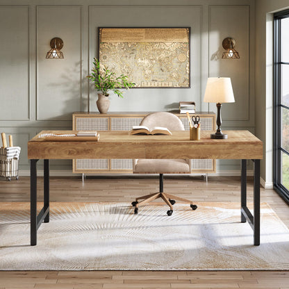 Tribesigns 55" Industrial Executive Desk for Home Office, Rustic Simple Computer Laptop Desk with Strong Metal Legs, Study Writing Table Business Workstation, Small Conference Table