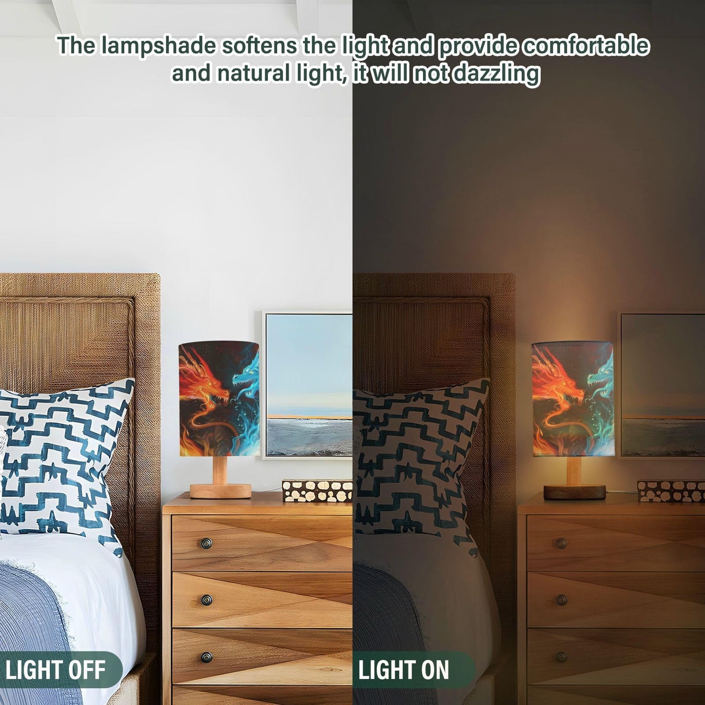 Blue Red Fire Dragon Table Lamp for Bedroom Bedside Lamp Desk Lamps Cylinder Nightstand Lamp for Living Room Office Decor