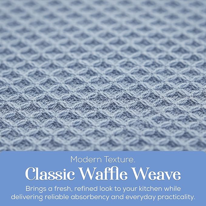 MosJos Kitchen Towels Set of 4 Dish Towels Blue n White Waffle Weave Cotton
