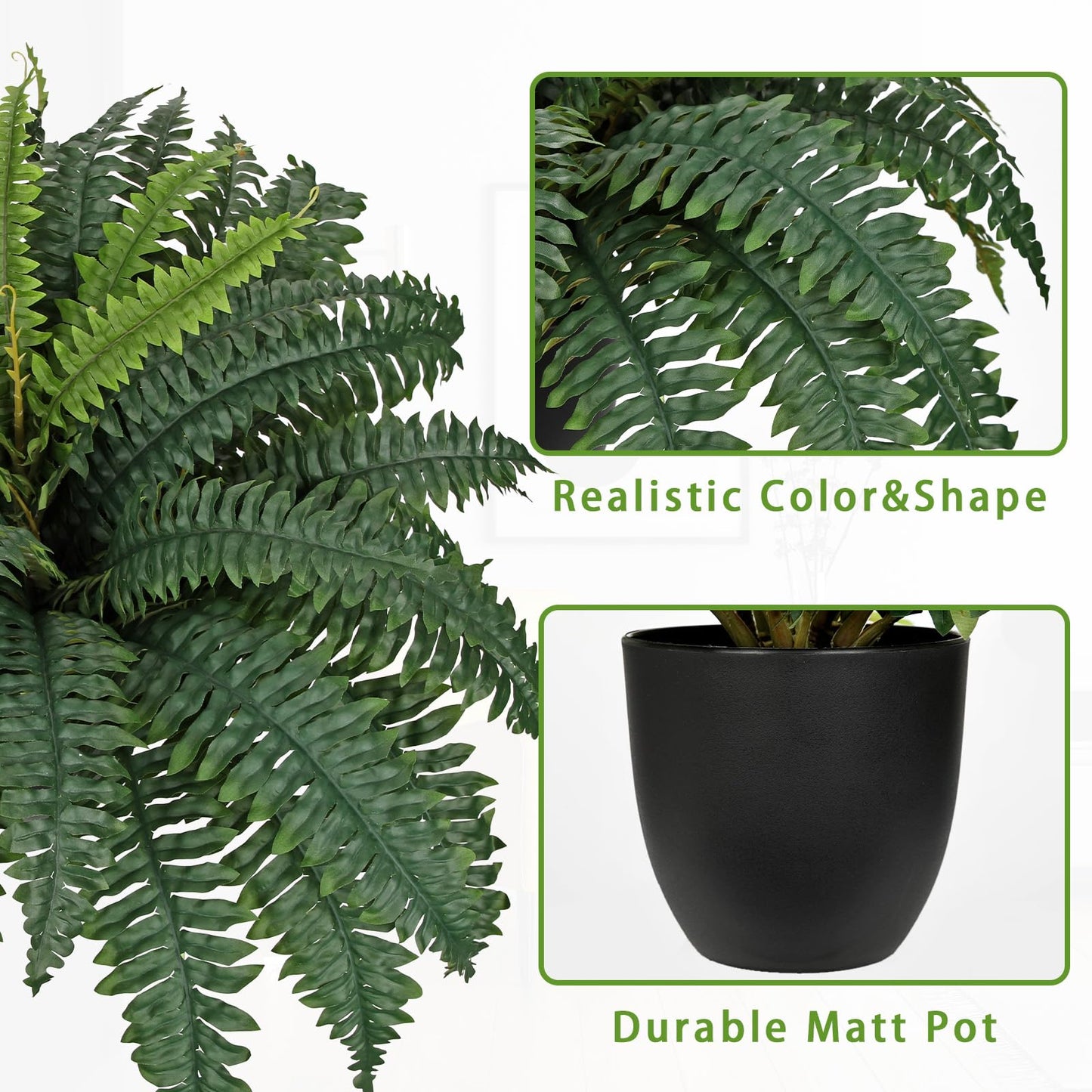 Hollyone Artificial Large Fern Boston Potted Plant for Outdoors & Indoor 25.5inch Faux Fake Fern Bush Plant in Pot for Patio Garden Farmhouse Windowsill Entrance Porch Office Living Room Home Decor