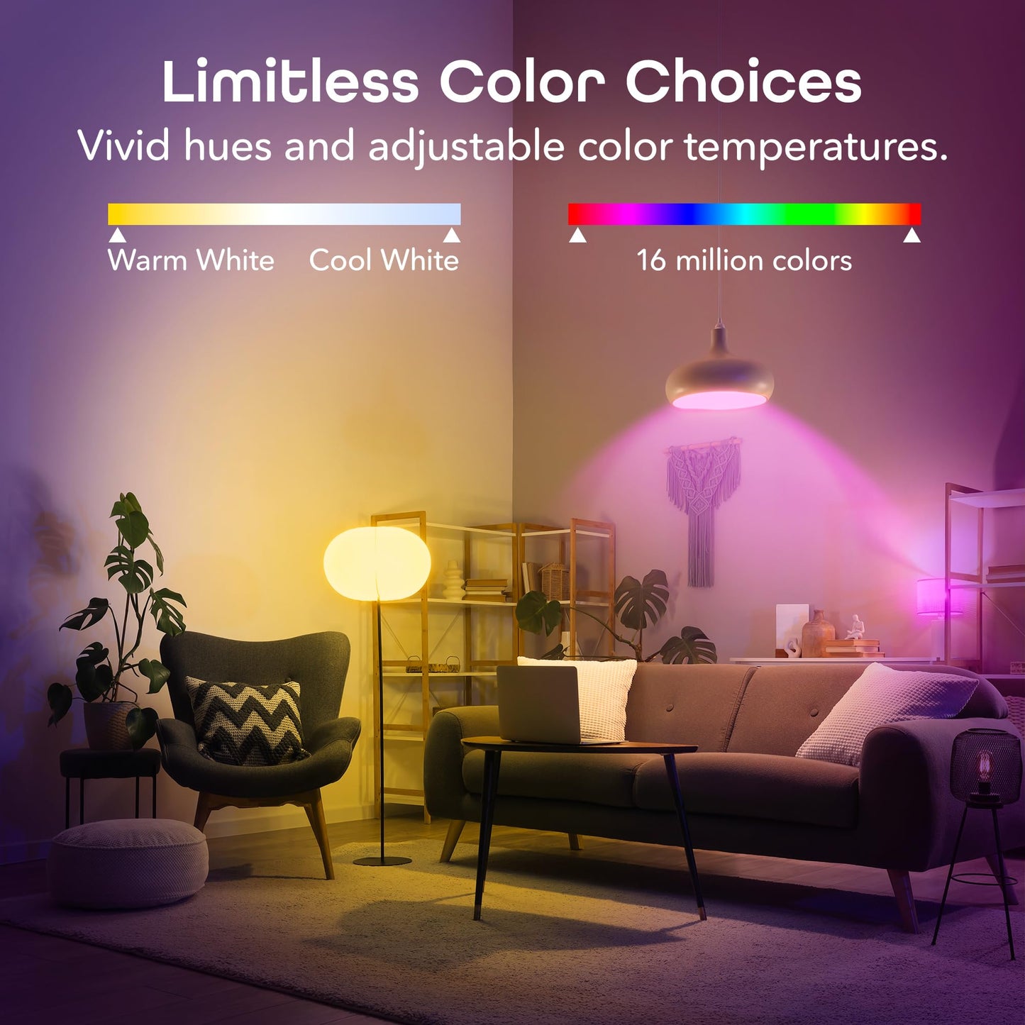 Geeni Prisma Plus 800 Dimmable Smart Light Bulbs with 2.4 GHz Wi-Fi Connectivity – Color-Changing & Tunable White, A19 LED Smart Bulb – Works with Alexa & Google, 4-Pack