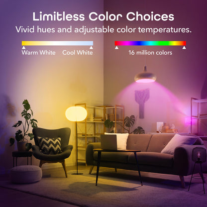 Geeni Prisma Plus 800 Dimmable Smart Light Bulbs with 2.4 GHz Wi-Fi Connectivity – Color-Changing & Tunable White, A19 LED Smart Bulb – Works with Alexa & Google, 4-Pack