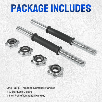 Threaded Dumbbell Rubber/Chrome Handles, Adjustable Dumbbell Bar Handles for Gym Workouts, Exercise, Weightlifting - Fit 1 inch Standard Weight Plate,Sold in Pair