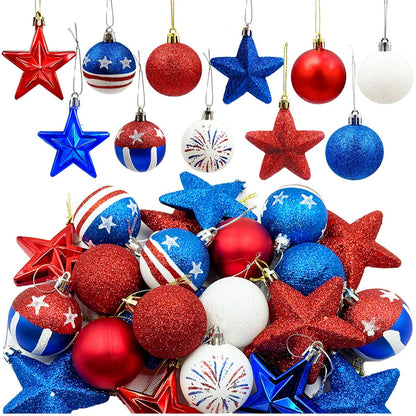 Patriotic Ornaments Hanging Balls - 32 Pcs 4th of July Independence Day Tree Ornaments Memorial Day Red White Blue Stars Balls for Veterans Day Holiday Party Home Christmas Tree Decor