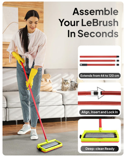 LeBRUSH 2.0 Pet Hair Broom for Carpet for Short & Long Cat, Dog Fur | Remover for Carpet & Couch, Pet Hair Rake, Dog Fur Remover