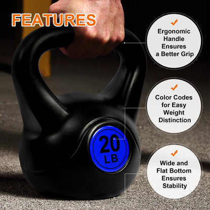 Fitvids Wide Grip 3-Piece Kettlebell Exercise Fitness Weight Set, Include 5 lbs, 10 lbs, 15 lbs and 20 lbs, Set of 3 or Set of 4