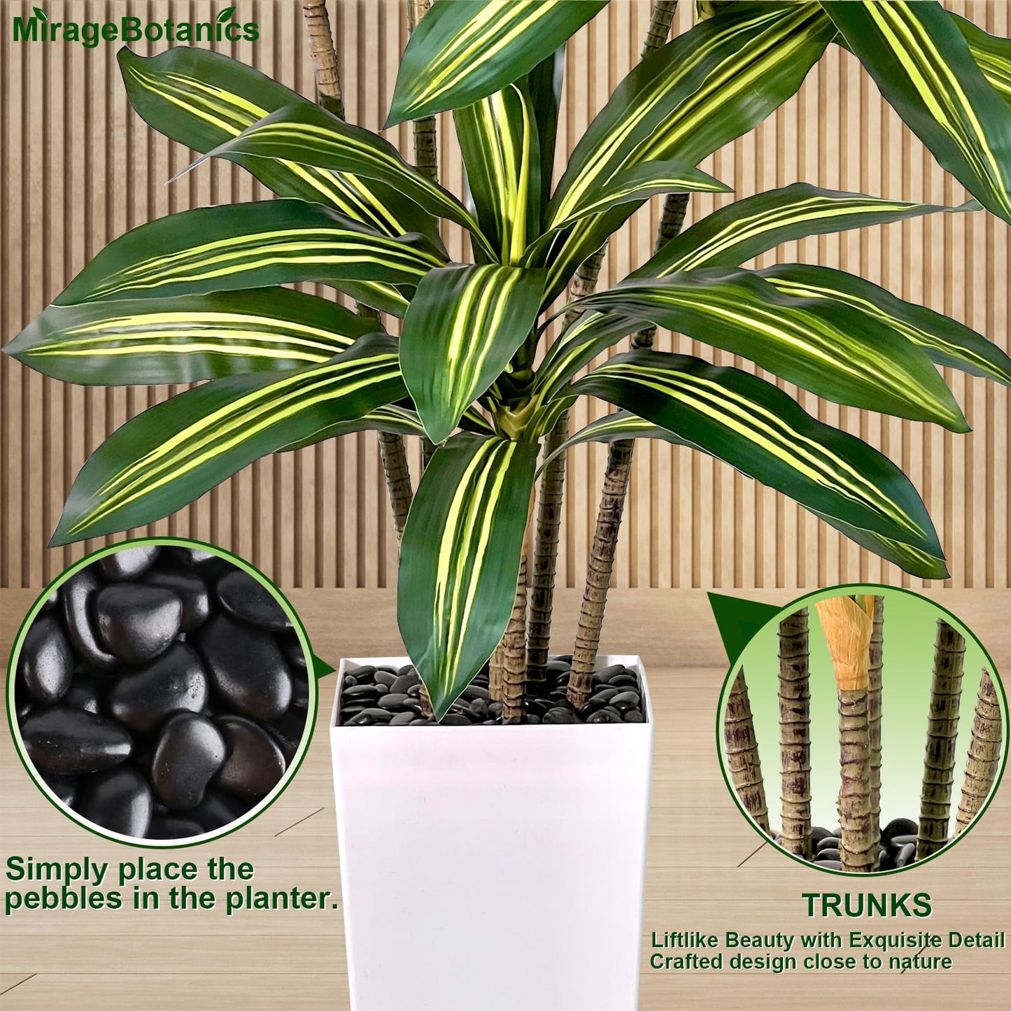 Artificial Dracaena Tree 5FT Tall Fake Plant with White Planter - Realistic Faux Dragon Tree with Tall Planter - Indoor Floor Plant for Home, Office,Mall, Living Room, Bedroom Decor