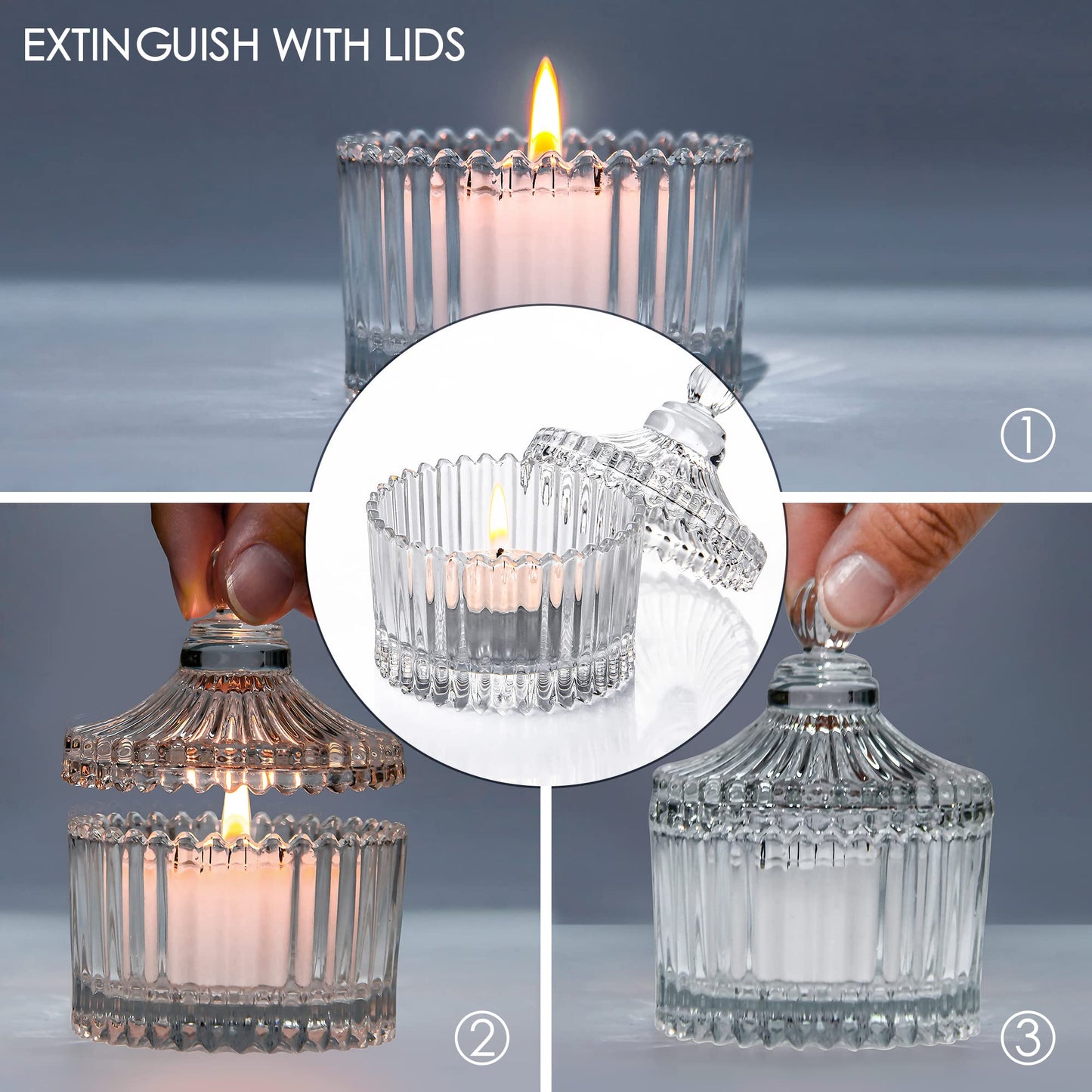 16 Piece Votive Candle Holders with Lids, Tealight Candle Holders in Bulk, Glass Small for Table Centerpiece, Wedding, Home Decor (2.68'' x 1.65'', Clear)