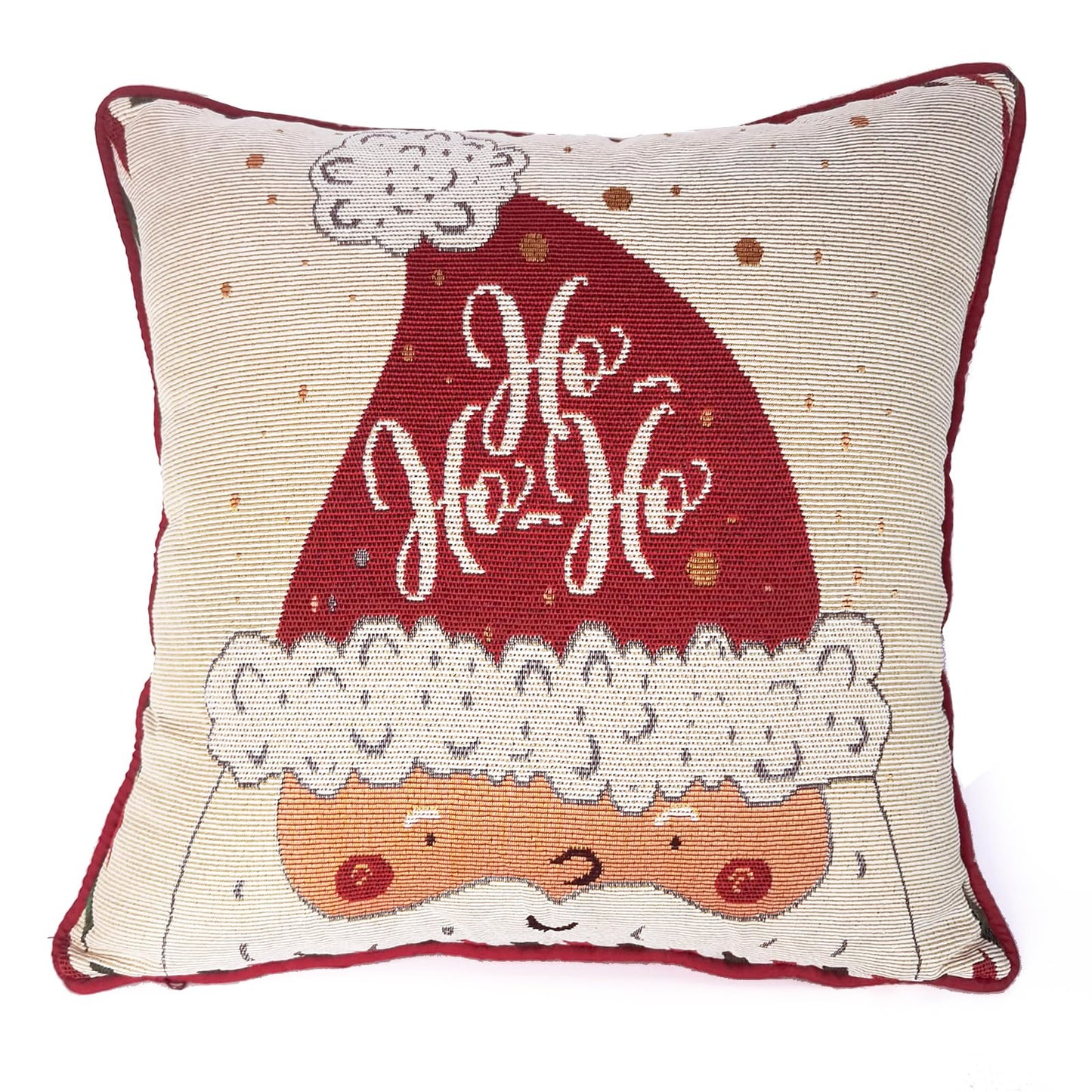 Christmas Tapestry Throw Pillow Cover 16x16 Inch - Festive Woven Jacquard Santa Claus Cushion Case - Red TC Backing, Piped Edges, Hidden Zipper - Decorative Holiday Home Decor for Sofa/Couch