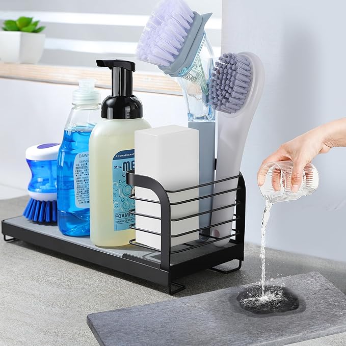 Wipe-Free Sink Organizer with Drying Stone, Instant Dry Sink Caddy Organizers