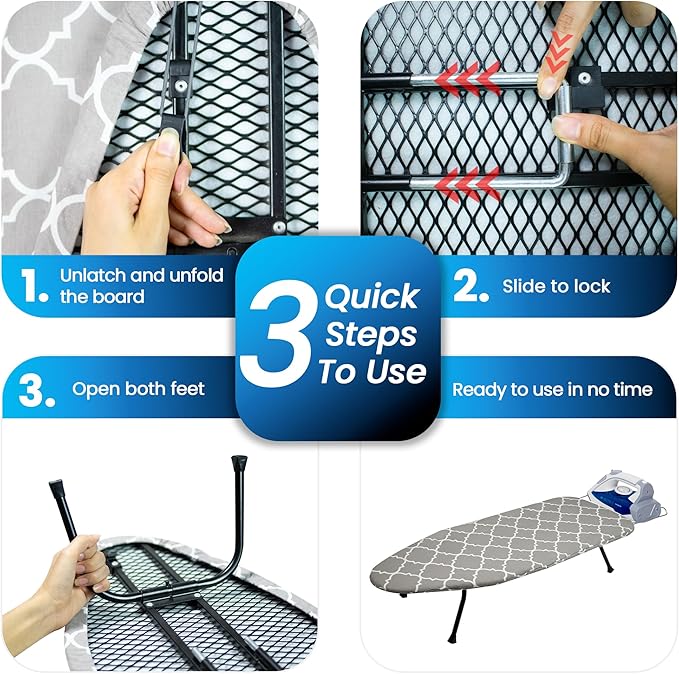 Metal Mesh Panel Tabletop Ironing Board | Foldable Iron Board | Heavy Duty