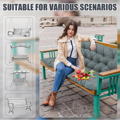 Outdoor Swing Cushions, 63inch Waterproof Three Seat Swing Replacement Cushions with Backrest and Ties, 4" Thicken Outdoor Porch Swing Cushions for Patio, Lawn and Garden (Light Gray, 40×63in)