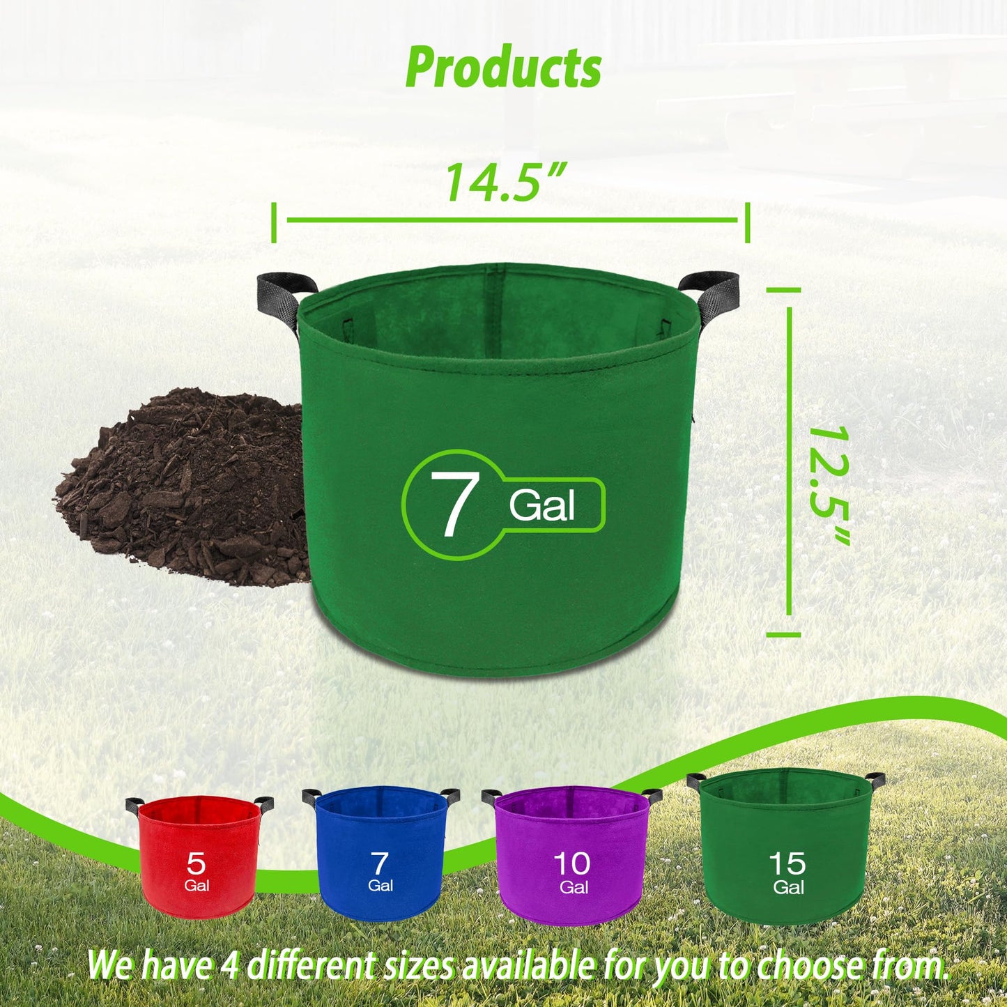 7 Pack 7 Gallon Plant Grow Bags - Mixed 7 Colors with Reinforced Handles & Aeration Design, Ideal for Tomato, Flowers & Fruits