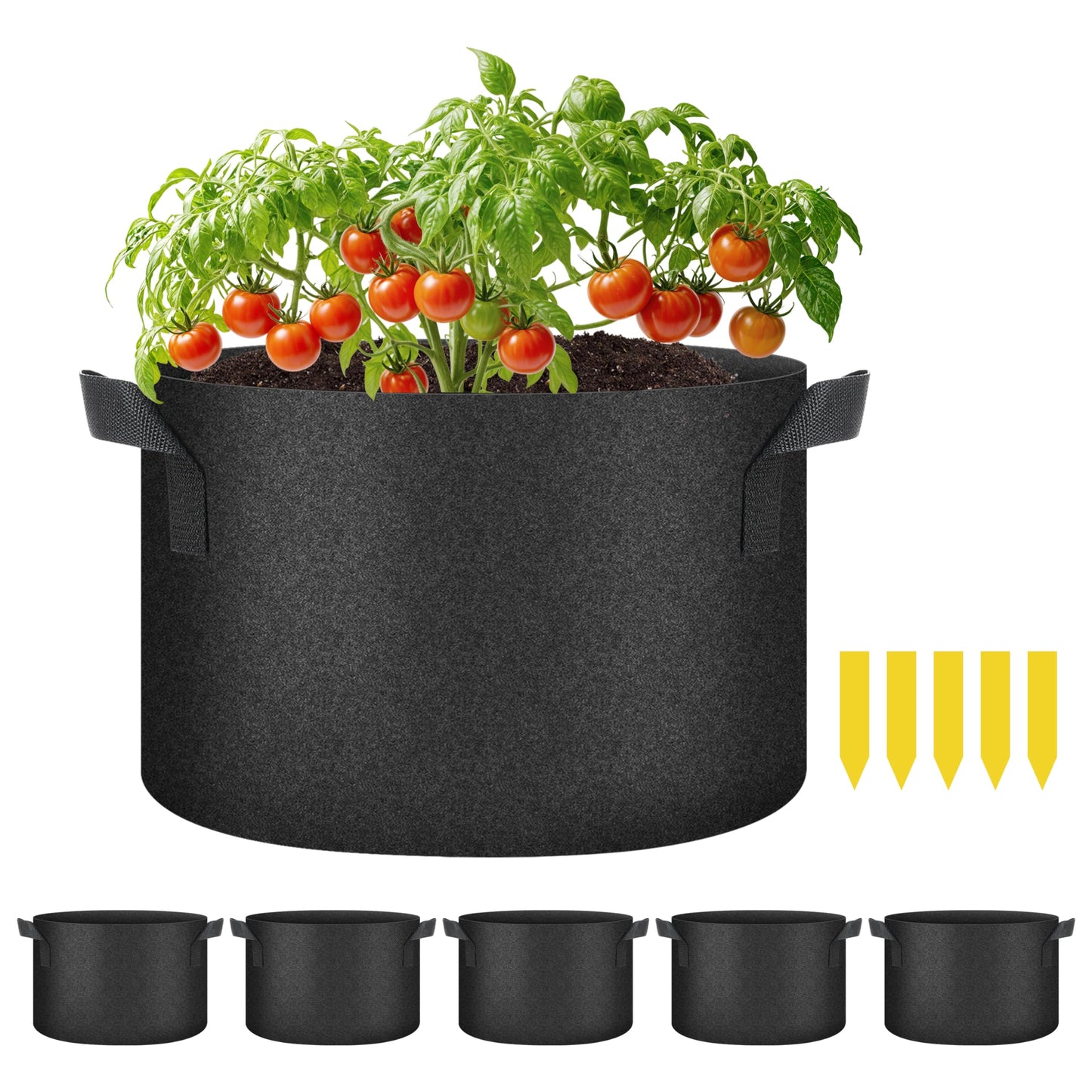 YSSOA 5-Pack 7 Gallon Grow Bags, Aeration Nonwoven Fabric Plant Pots with Handles, Heavy Duty Gardening Planter for Potato, Tomato, Vegetable and Fruits, Black 2024 Version