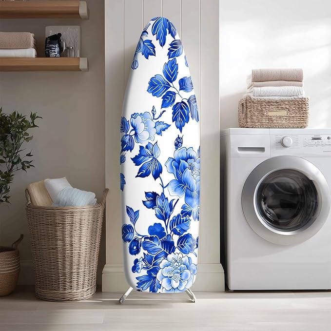 Classic Blue Floral Ironing Board Cover Stretch Fabric