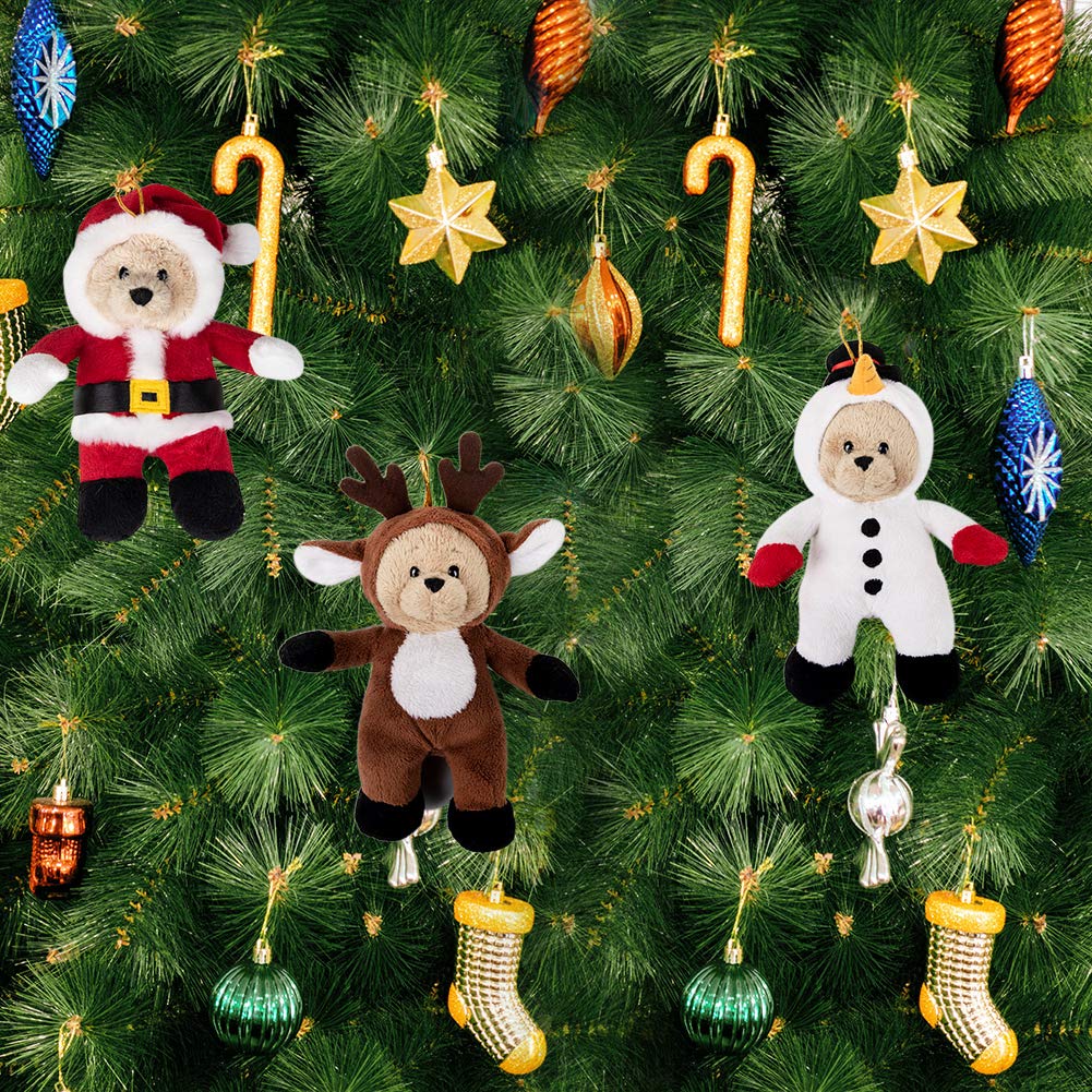 My OLi Christmas Teddy Bears Stuffed Animal 7in Plush Bears with Flippable Hats Pack of 3 : Santa, Reindeer and Snowman Soft Toys for Kids Boys Girls Hanging Decorations for Christmas Trees