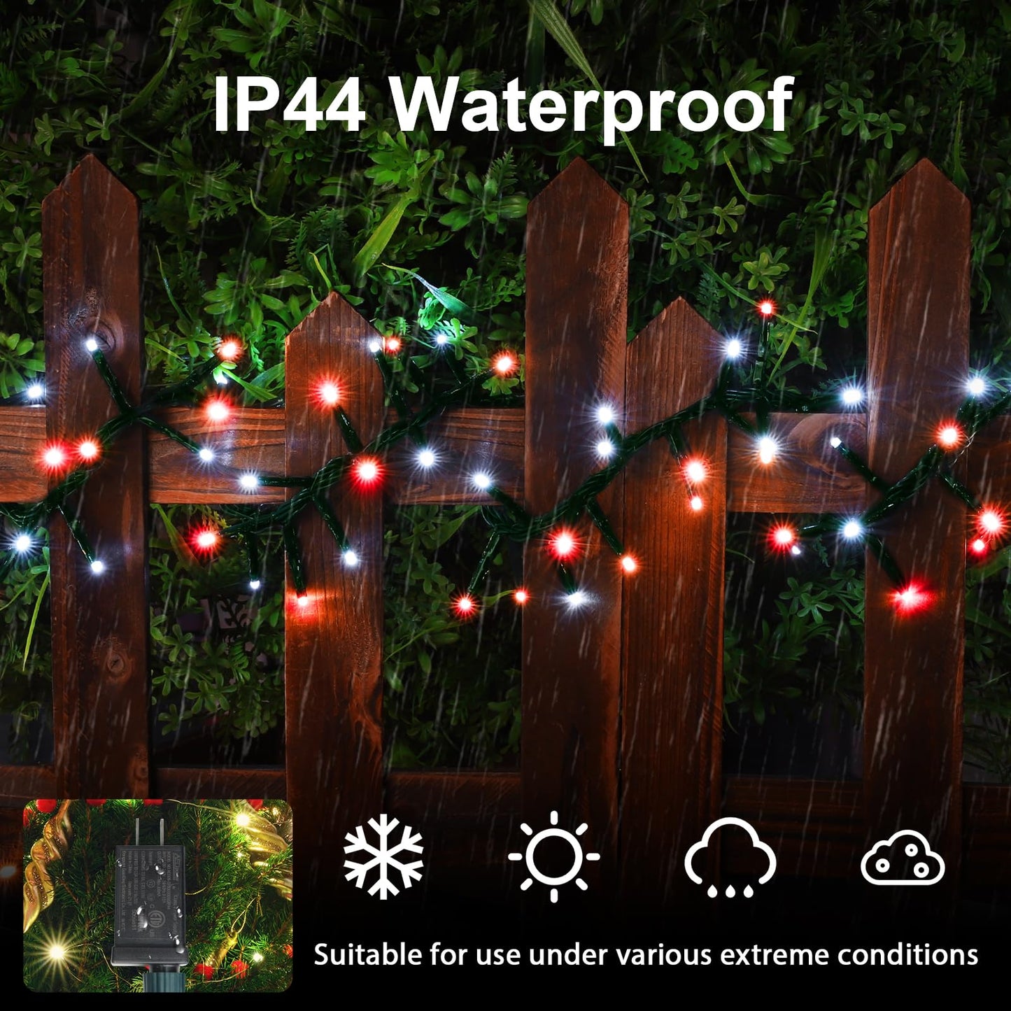 LAMPHOME 500 LED String Lights Outdoor, 16 Modes Plug in Twinkle Fairy Lights for Bedroom, 46ft 500LED Christmas Lights Cluster Lights Outdoor Waterproof Red&White Bulb
